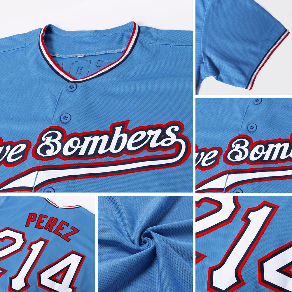 Custom Powder Blue White-Red Authentic Baseball Jersey - Image 6