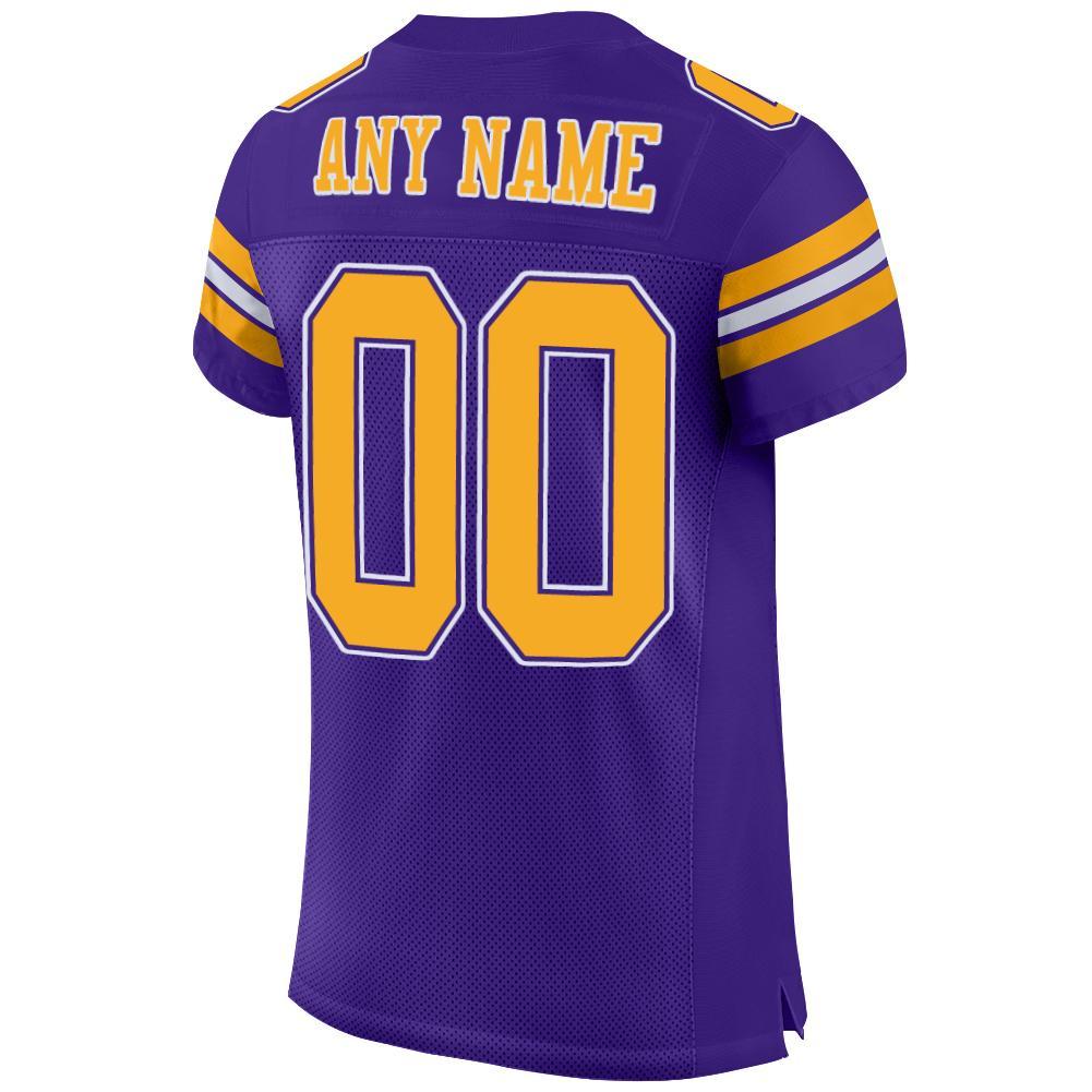 Custom Purple Gold-White Mesh Authentic Football Jersey - Image 3