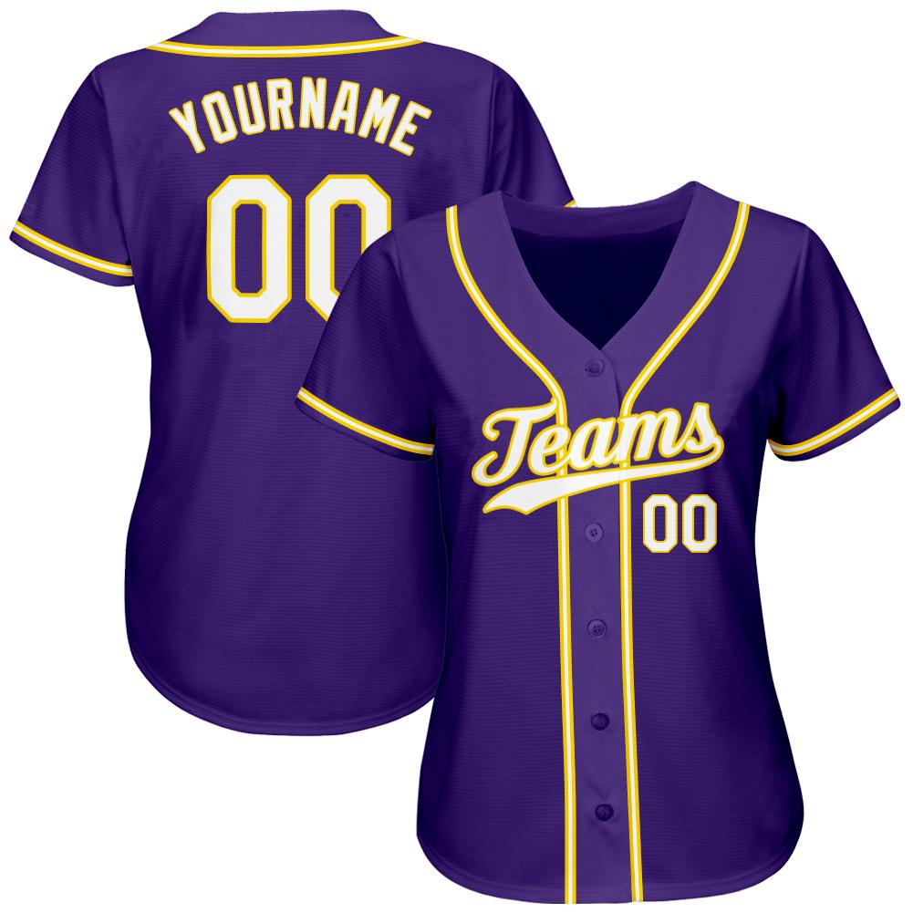 Custom Purple White-Gold Authentic Baseball Jersey - Image 2