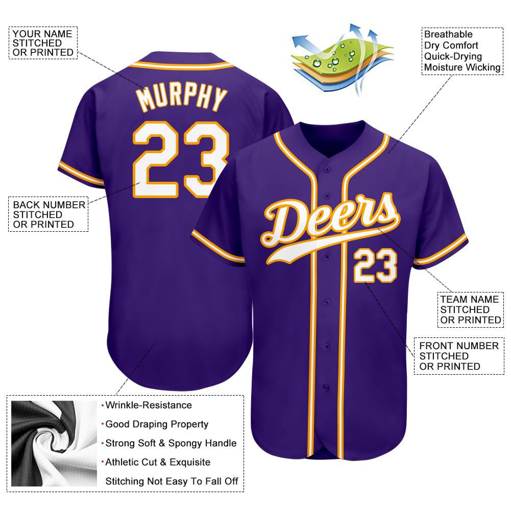 Custom Purple White-Gold Authentic Baseball Jersey - Image 3
