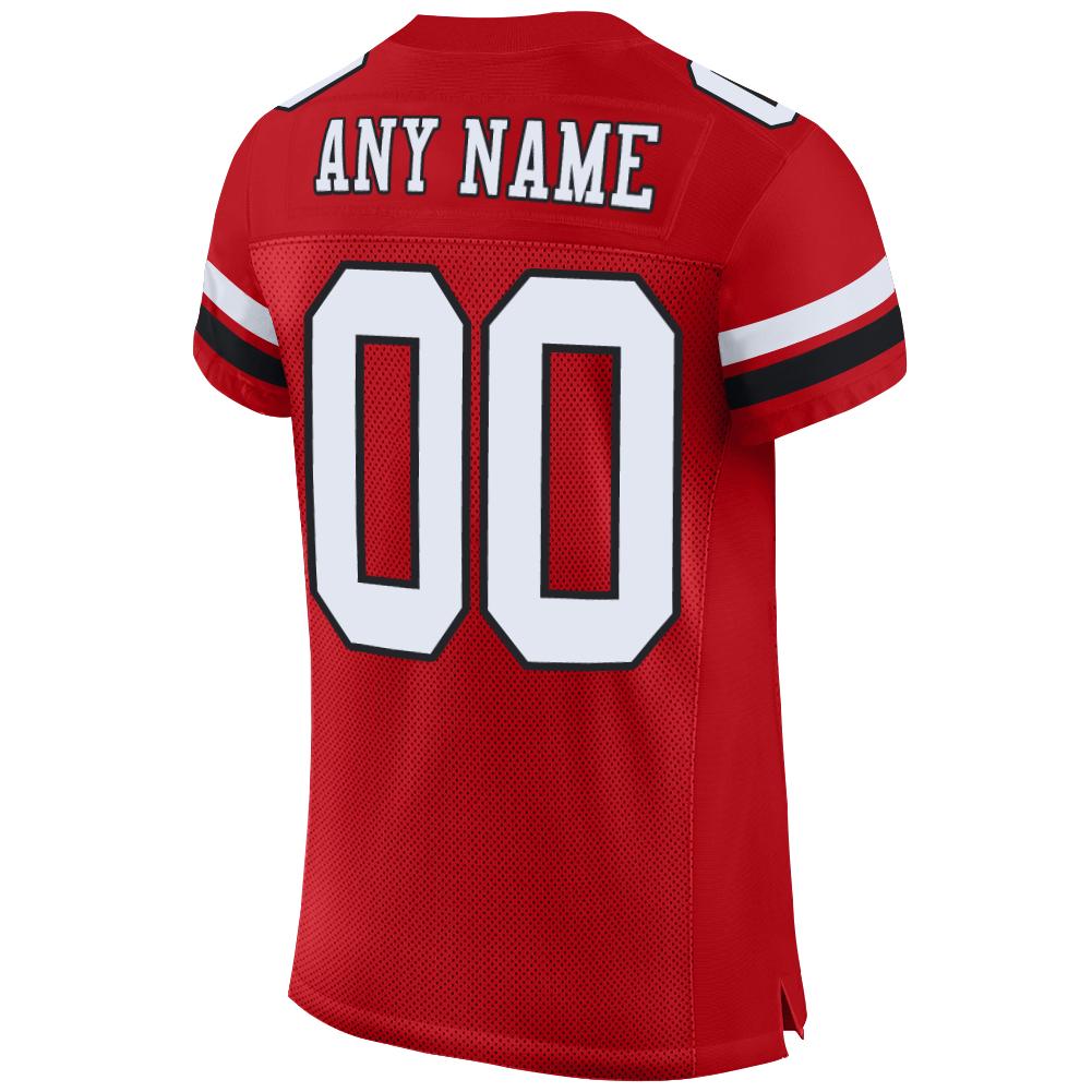 Custom Red White-Black Mesh Authentic Football Jersey - Image 4