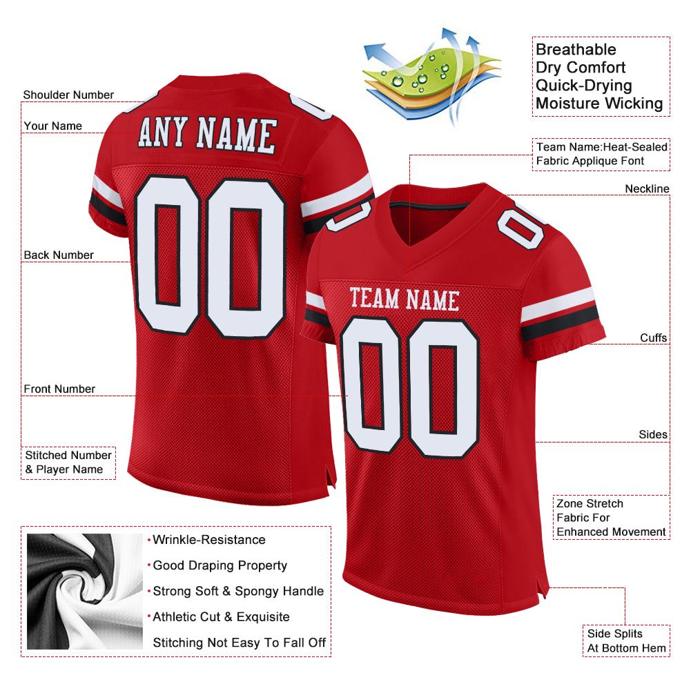 Custom Red White-Black Mesh Authentic Football Jersey - Image 5