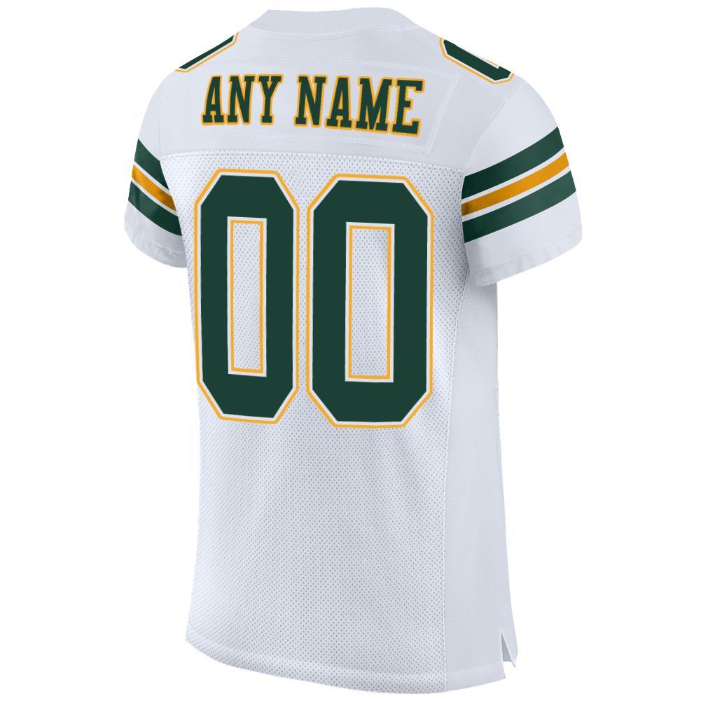 Custom White Green-Gold Mesh Authentic Football Jersey - Image 3