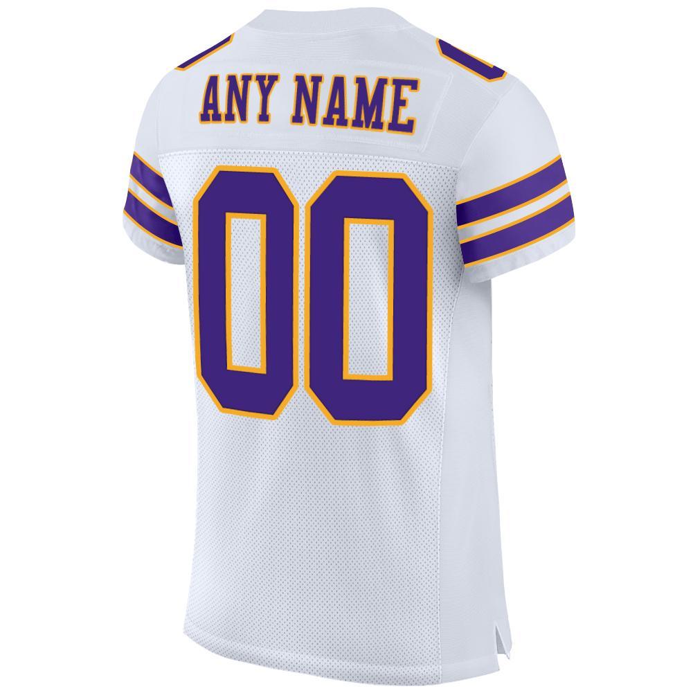 Custom White Purple-Gold Mesh Authentic Football Jersey - Image 3