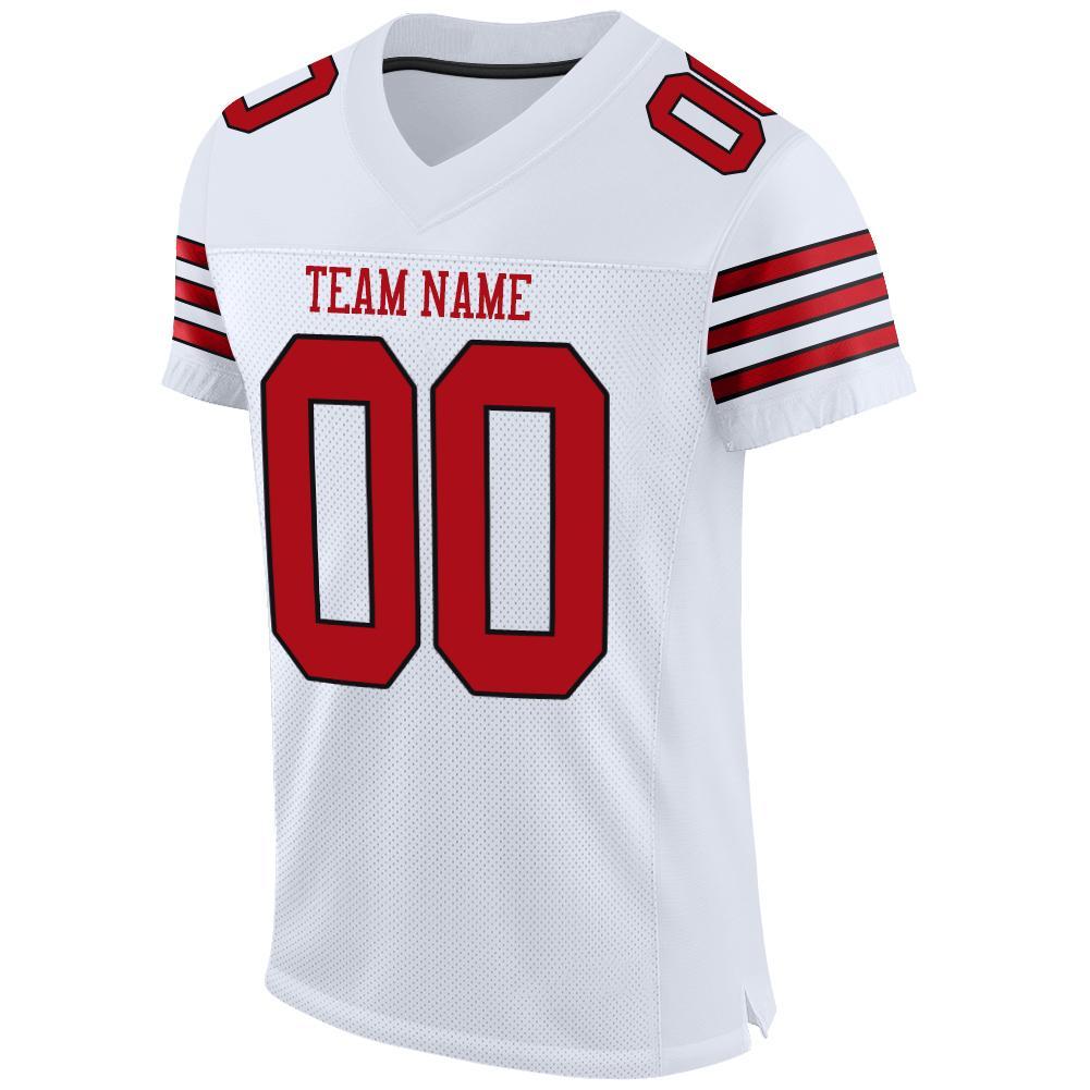 Custom White Red-Black Mesh Authentic Football Jersey - Image 3