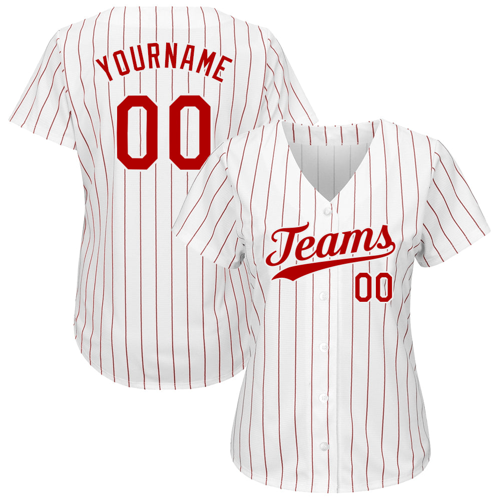 Custom White Red Pinstripe Red-White Authentic Baseball Jersey - Image 2