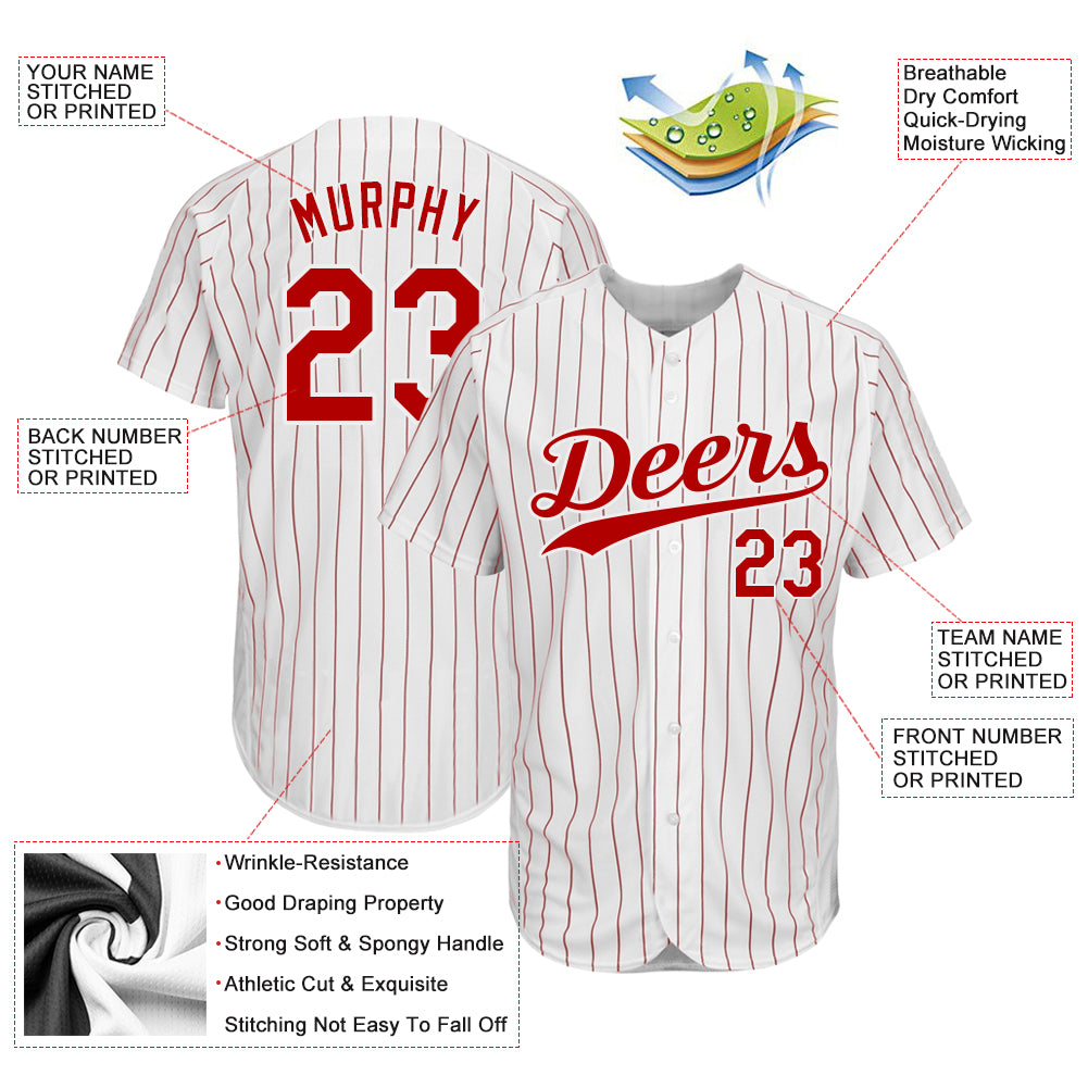 Custom White Red Pinstripe Red-White Authentic Baseball Jersey - Image 3