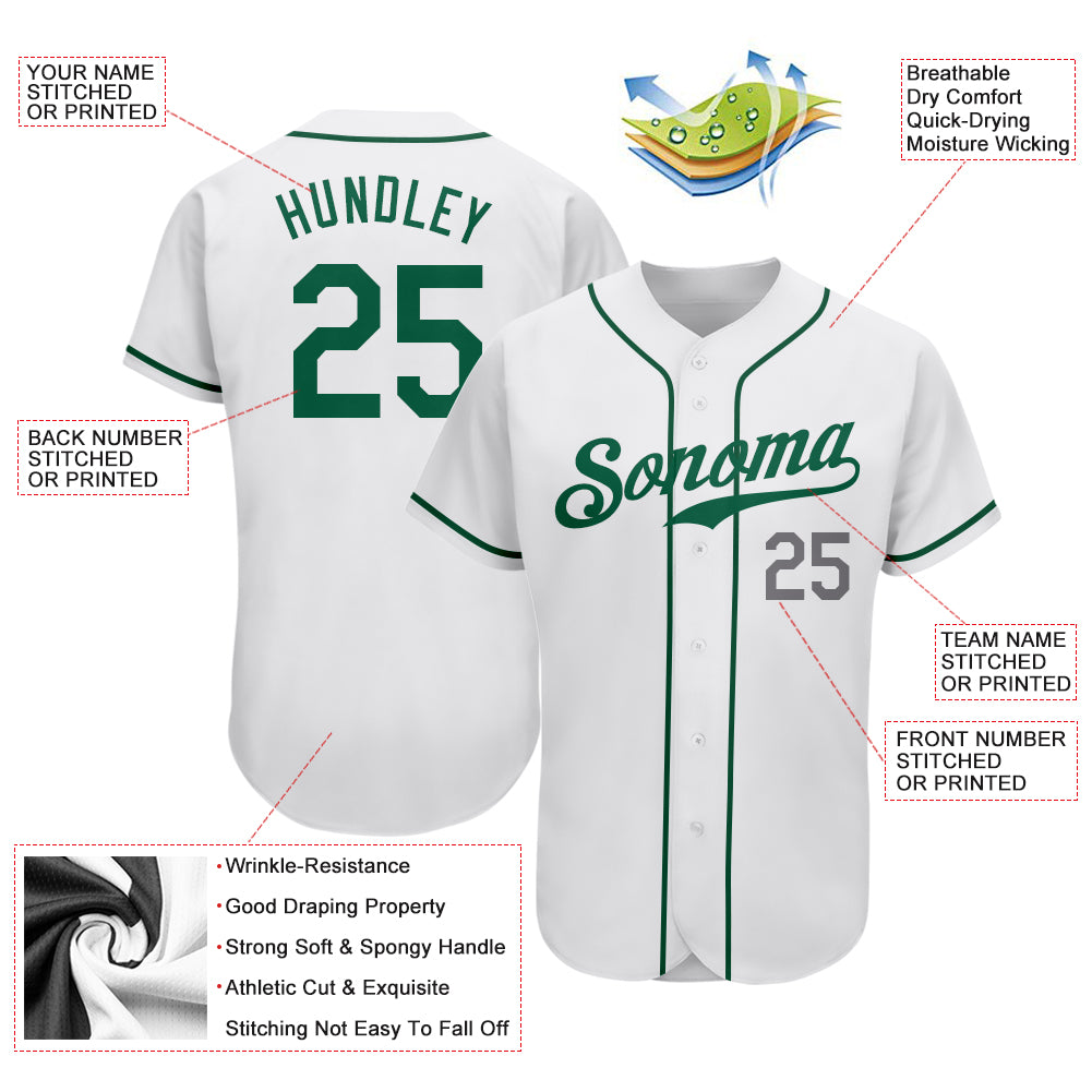 Custom White Kelly Green-Light Gray Authentic Baseball Jersey - Image 4